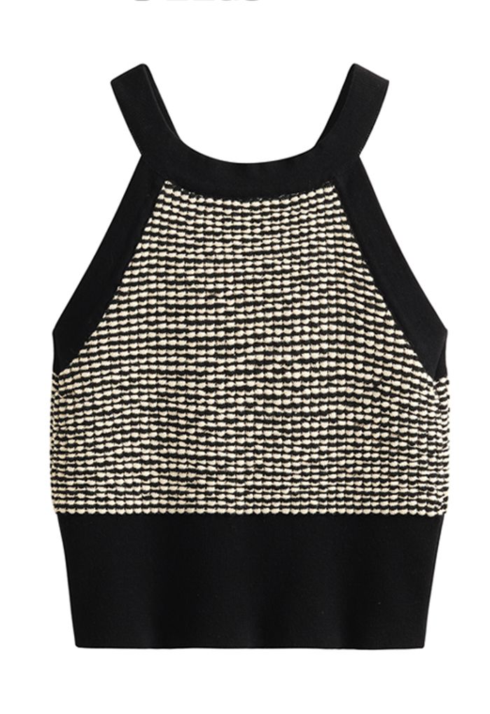 Textured Knit Halter Neck Crop Tank Top