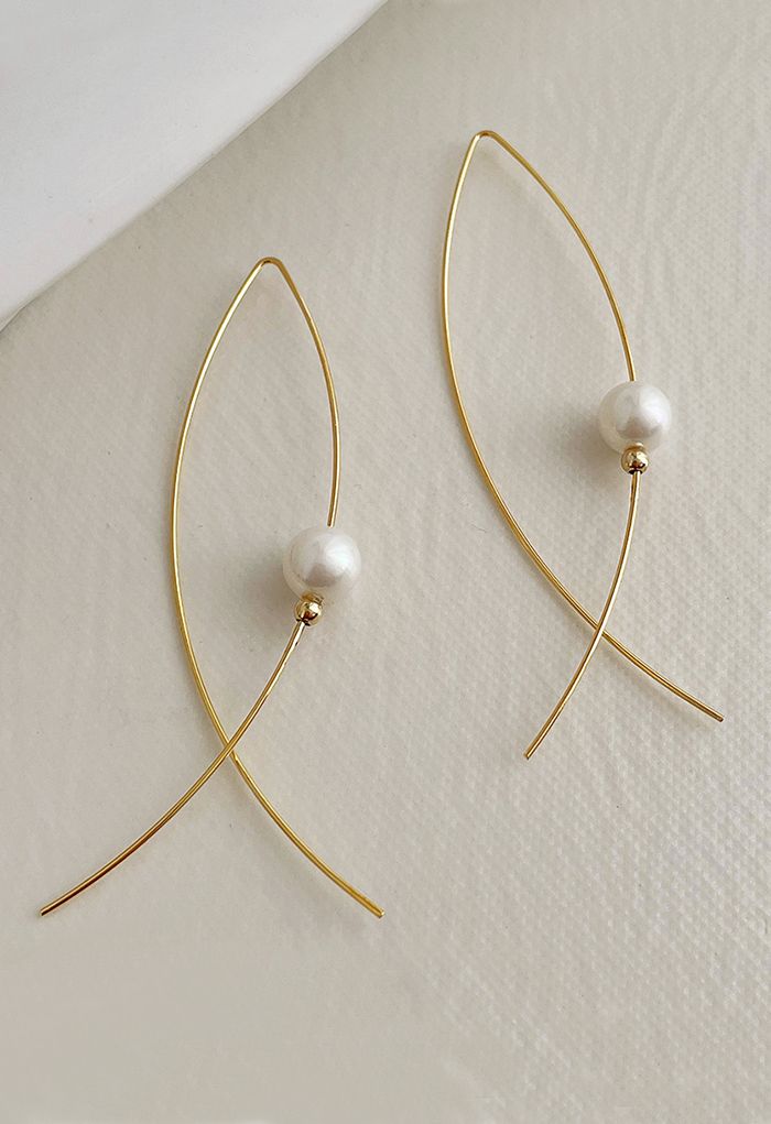 Crisscross Line Pearl Decor Earrings