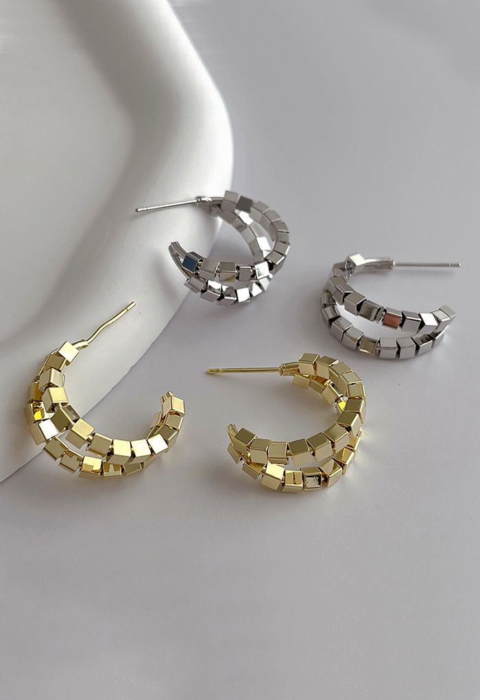 C-Shape Tiered Cube Earrings