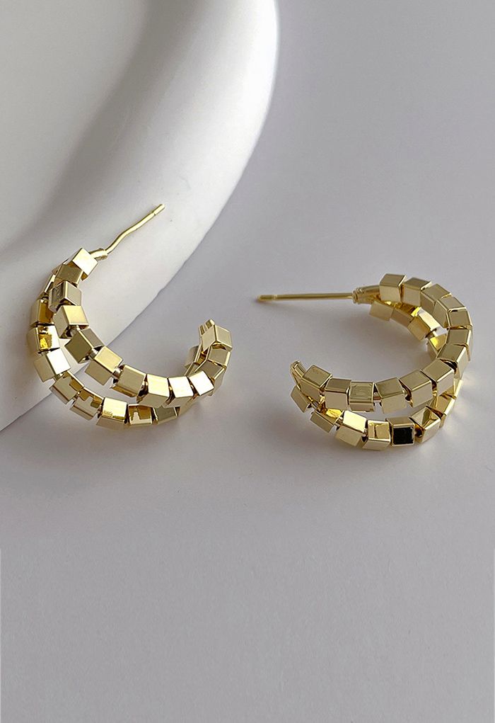 C-Shape Tiered Cube Earrings