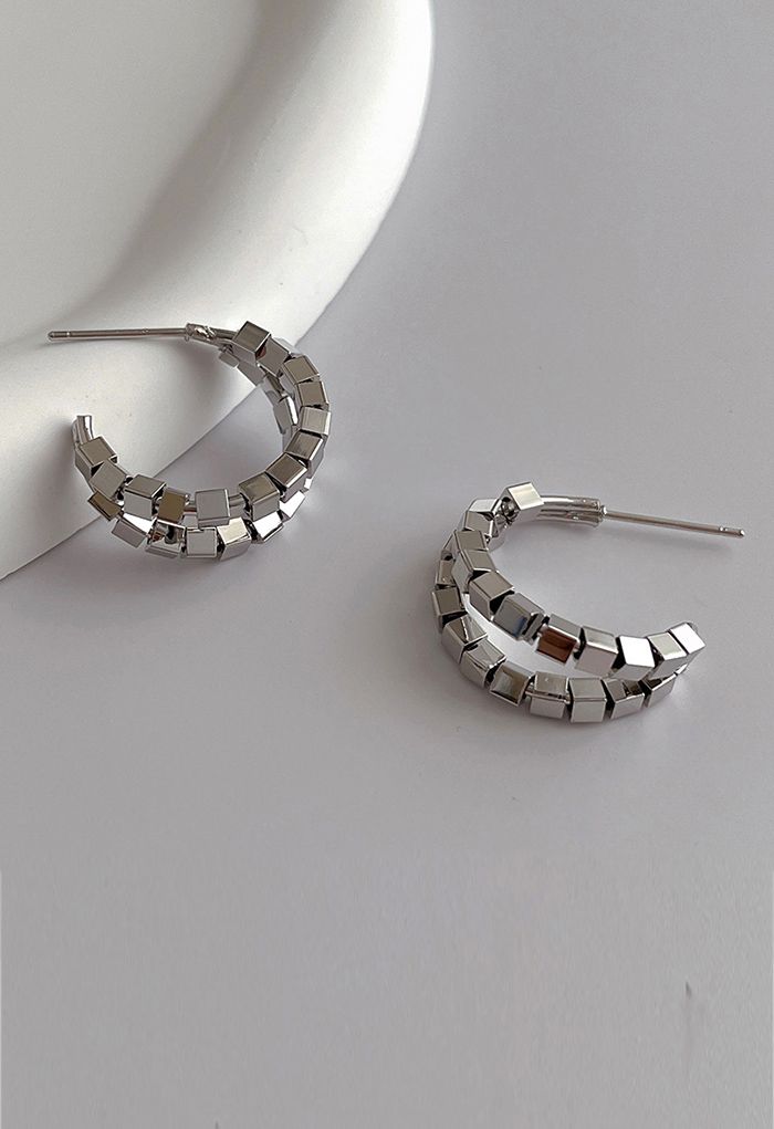 C-Shape Tiered Cube Earrings