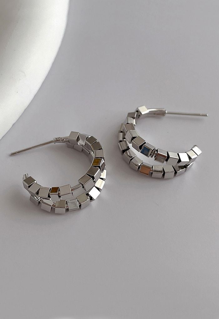 C-Shape Tiered Cube Earrings