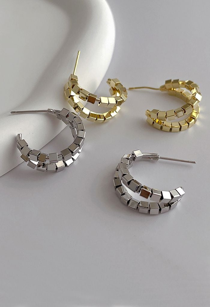 C-Shape Tiered Cube Earrings