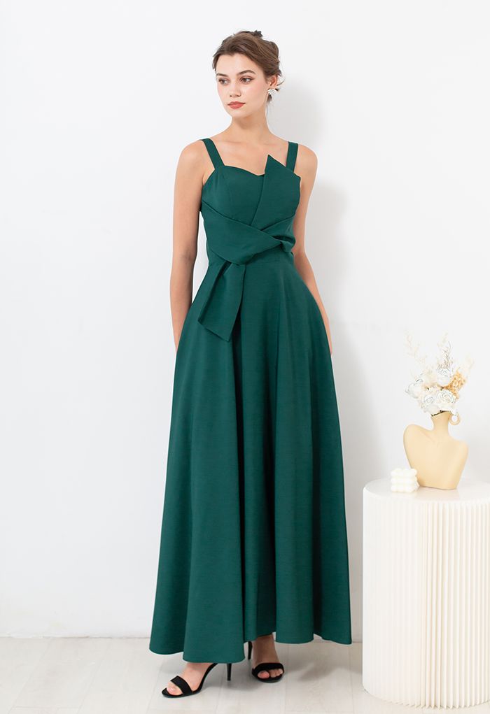 Exaggerated Knot Cami Gown in Emerald - Retro, Indie and Unique Fashion