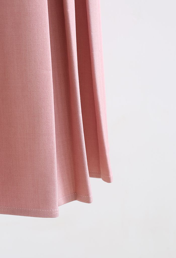 Pastel Candy Front Pleated Midi Skirt in Pink