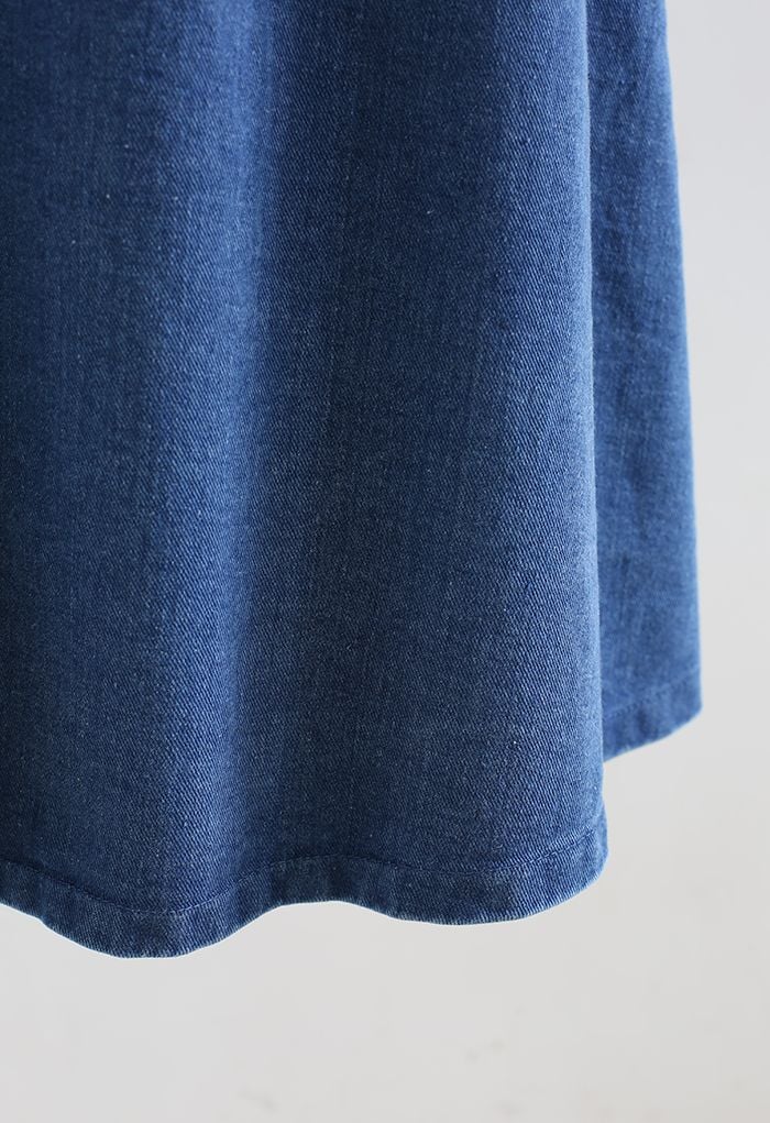 Button Down A-Line Denim Skirt in Blue