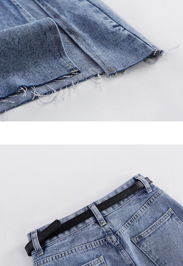 Drawstring Slit Side Denim Skirt - Retro, Indie and Unique Fashion