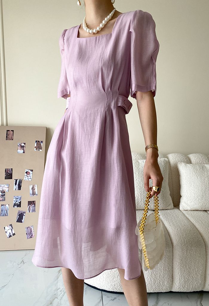 Stitch Waist Sheer Midi Dress in Lilac - Retro, Indie and Unique Fashion