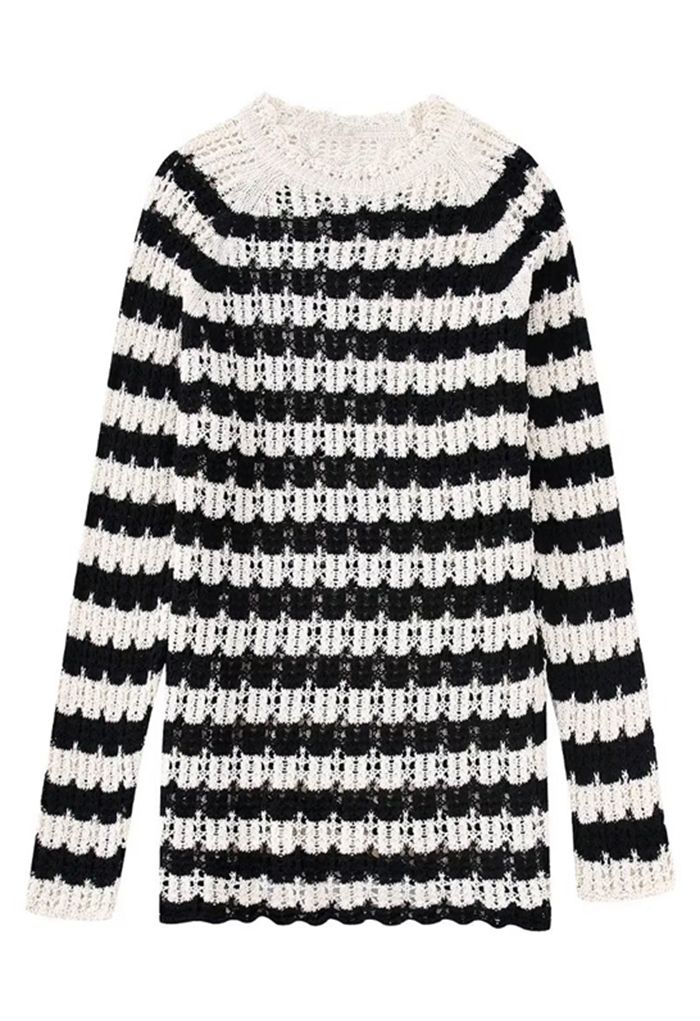Wavy Stripe Pattern Longline Knit Sweater - Retro, Indie and Unique Fashion