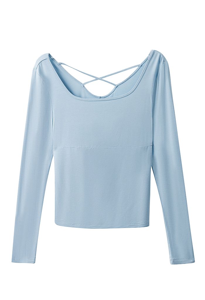 Square Neck Crisscross Back Fitted Top in Blue - Retro, Indie and ...