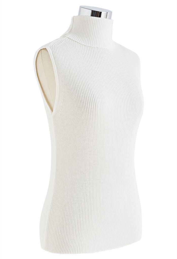 Turtleneck Soft Knit Sleeveless Top in White - Retro, Indie and Unique ...