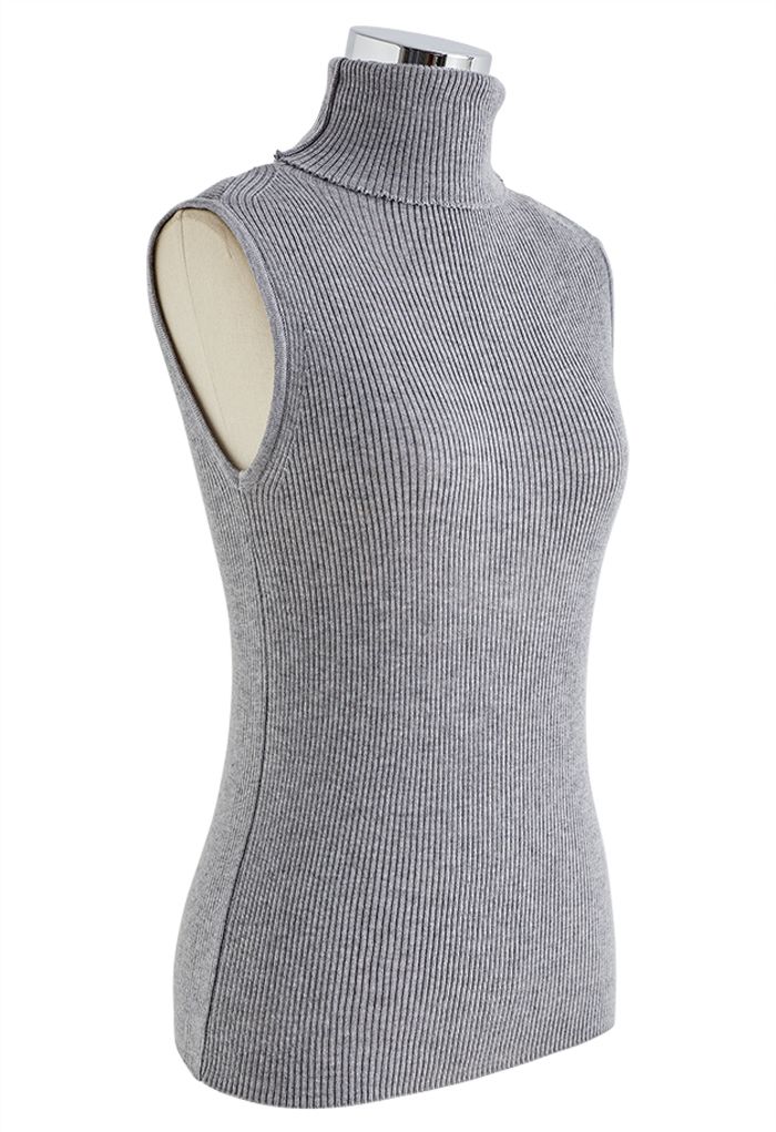 Turtleneck Soft Knit Sleeveless Top in Grey - Retro, Indie and Unique ...
