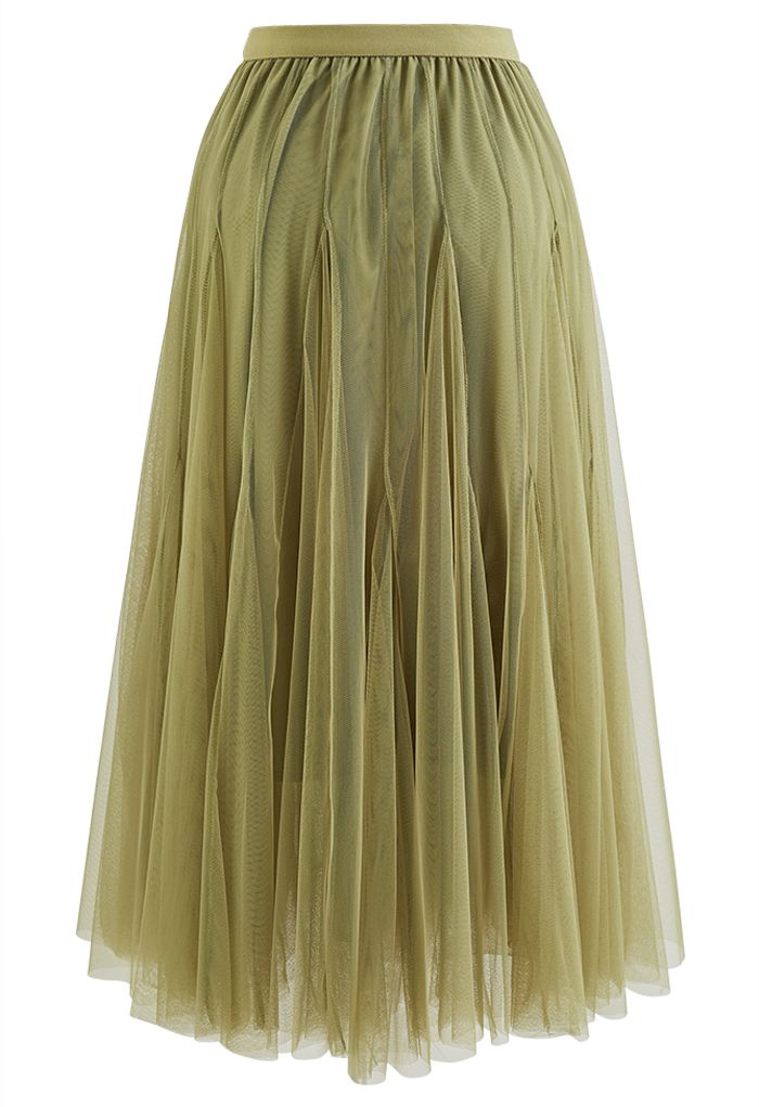 Crystal Embellished Solid Color Tulle Skirt in Moss Green - Retro ...