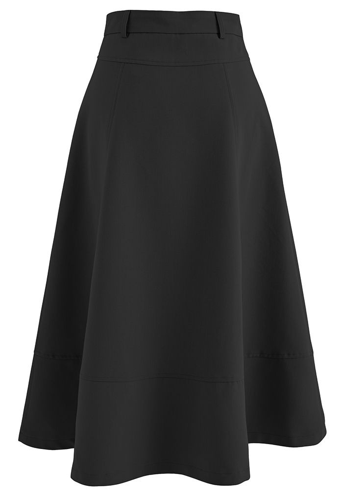 High-End Flare Hem Midi Skirt in Black - Retro, Indie and Unique Fashion