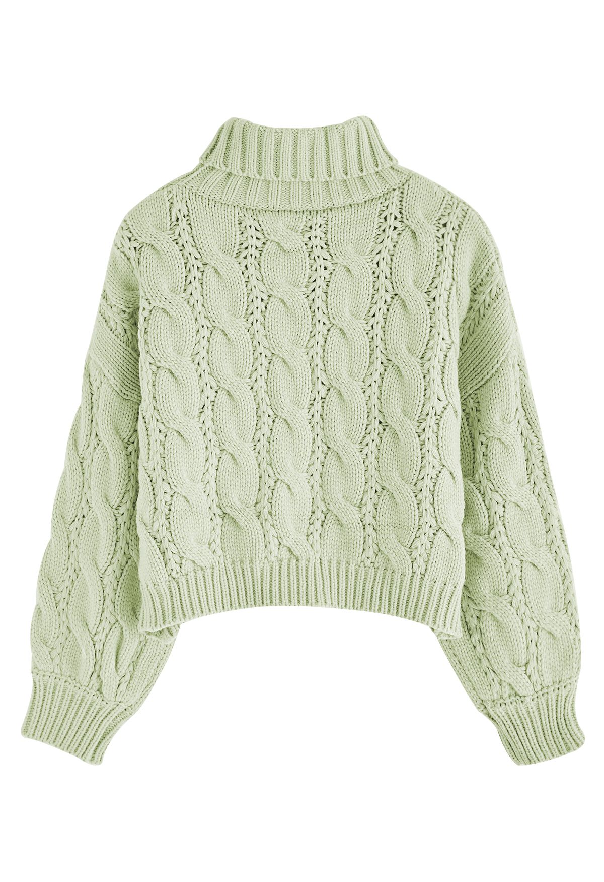 Turtleneck Braid Knit Crop Sweater in Pea Green - Retro, Indie and ...