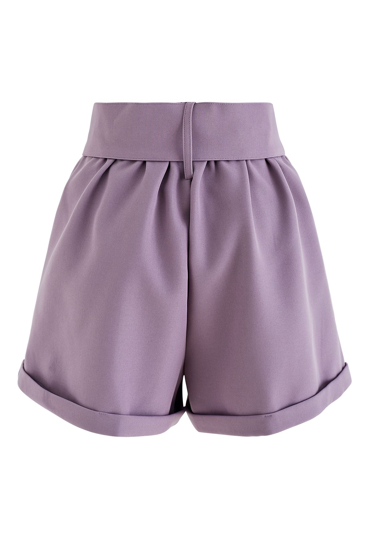 Buttoned Belt Slouchy Cuffed Hem Shorts in Purple - Retro, Indie and ...