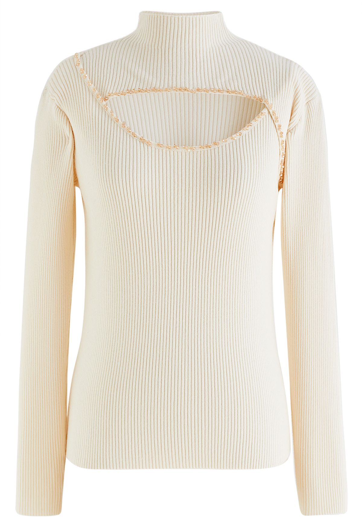 Crystal Trim Cutout High Neck Knit Top in Cream - Retro, Indie and ...