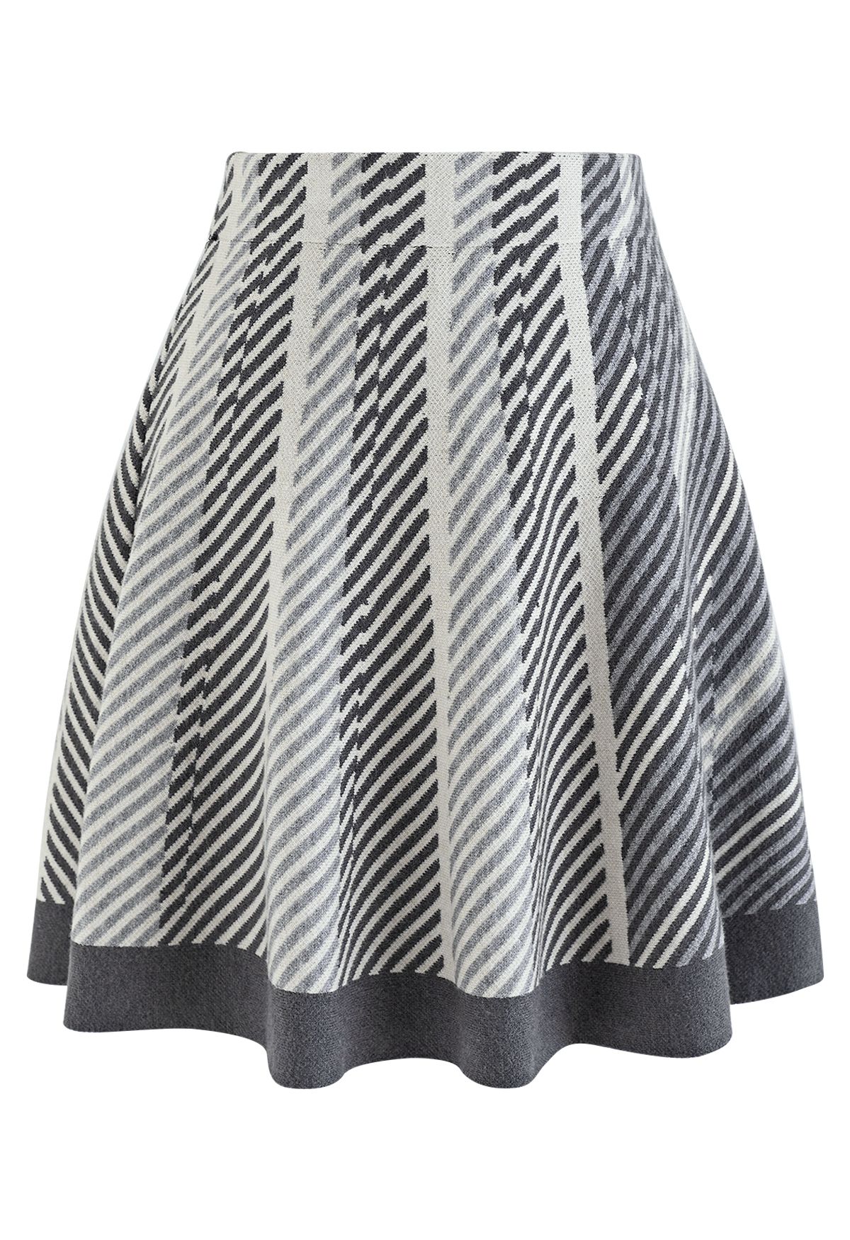 High Waist Stripe Flare Knit Skirt in Grey - Retro, Indie and Unique ...