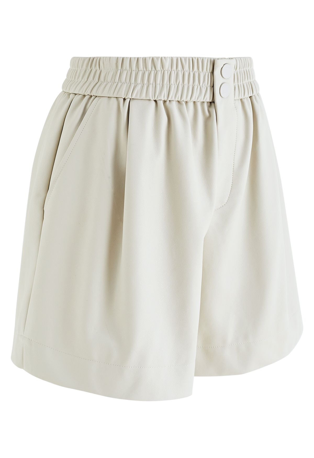 Textured Buttoned Faux Leather Shorts in Ivory - Retro, Indie and ...