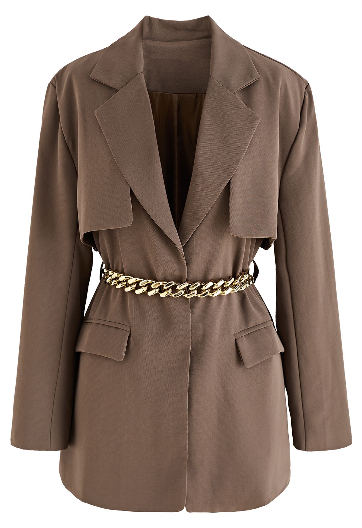 Chain Belt Slouchy Blazer in Brown