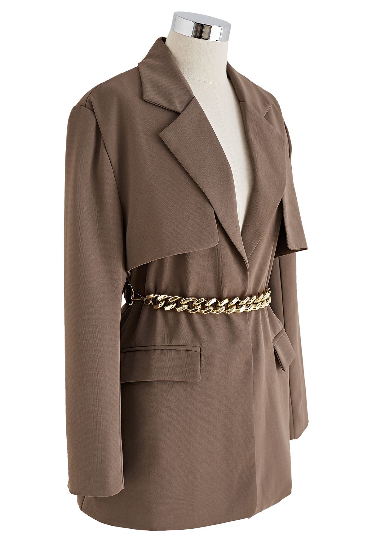 Chain Belt Slouchy Blazer in Brown