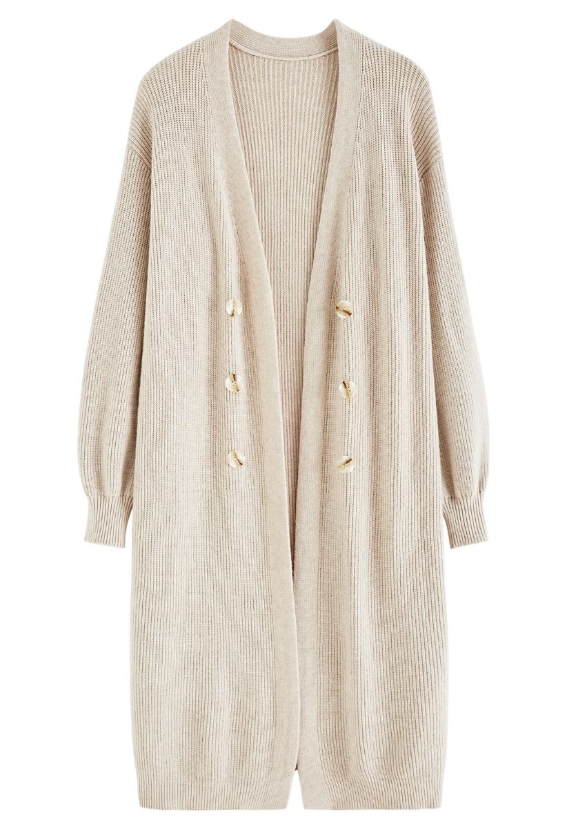 Full Ribbed Open Front Longline Cardigan in Oatmeal - Retro, Indie and ...