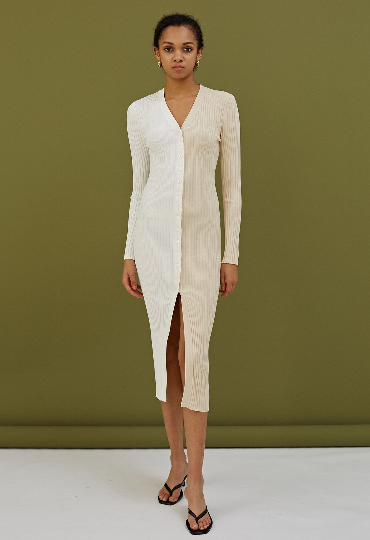 Front Slit Bodycon Knit Dress in White - Retro, Indie and Unique Fashion
