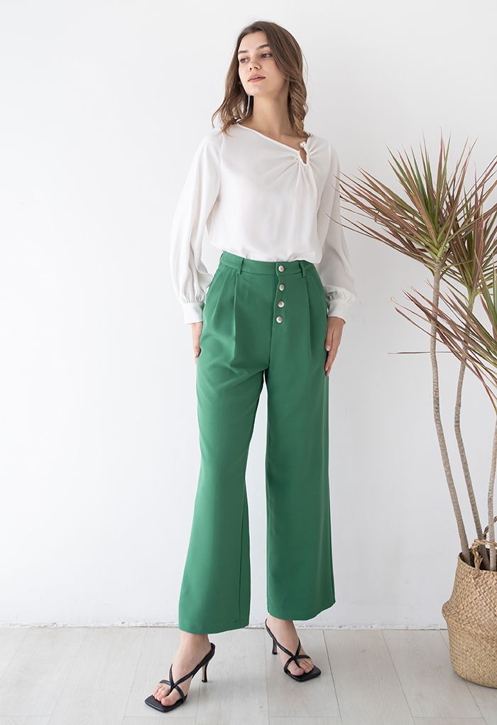 Straight-Leg 2 Buttons Pants