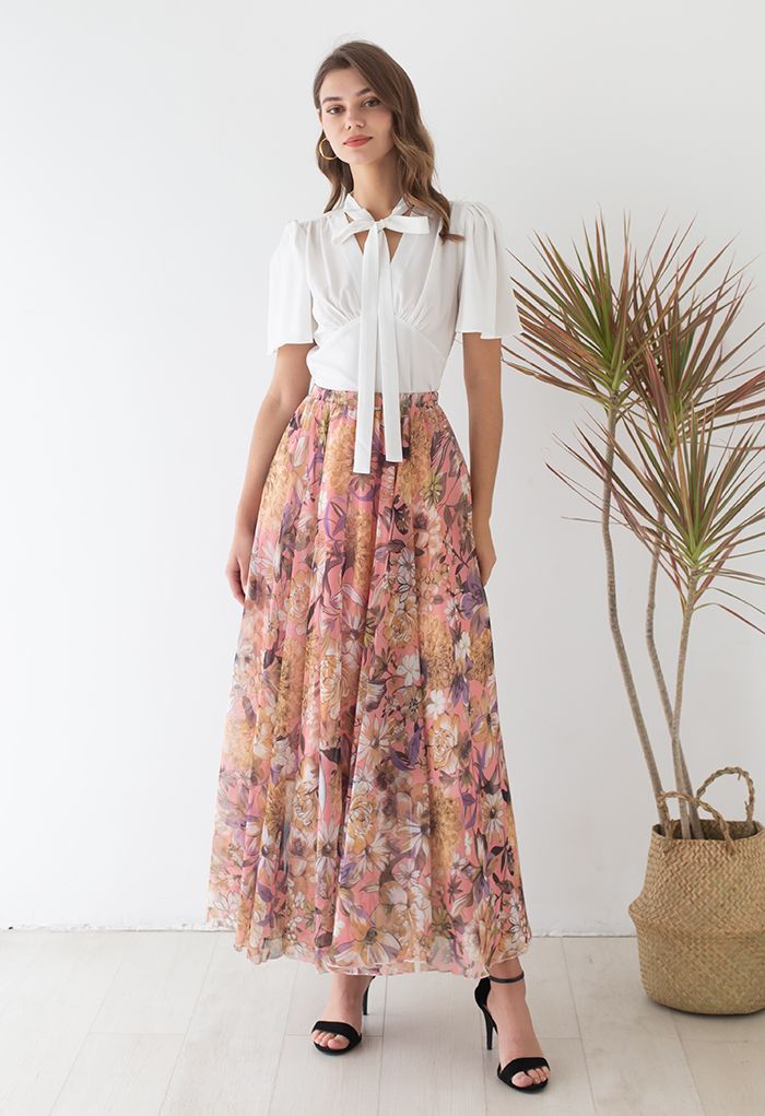 Hydrangea Watercolor Maxi Skirt in Mustard