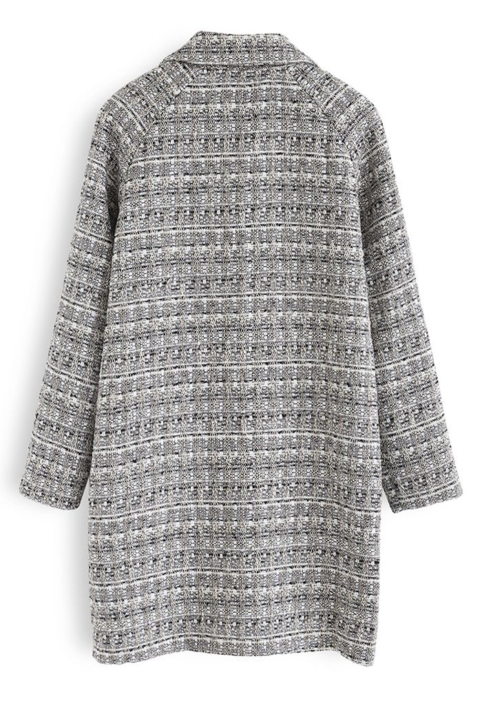 Metallic Check Print Tweed Longline Coat