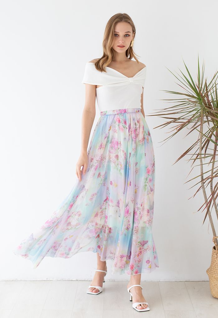 Morning Garden Chiffon Maxi Skirt