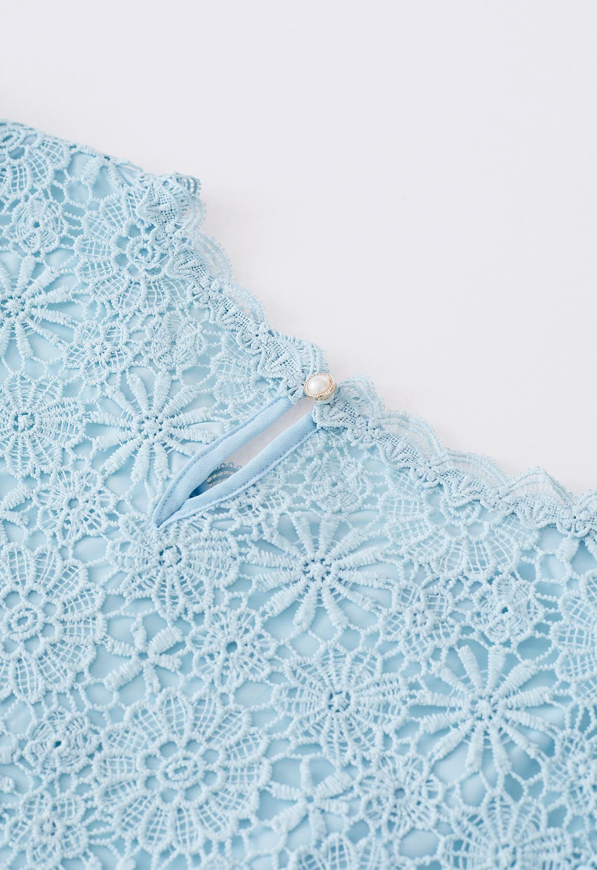 Scalloped Edge Floral Cutwork Top in Blue - Retro, Indie and Unique Fashion