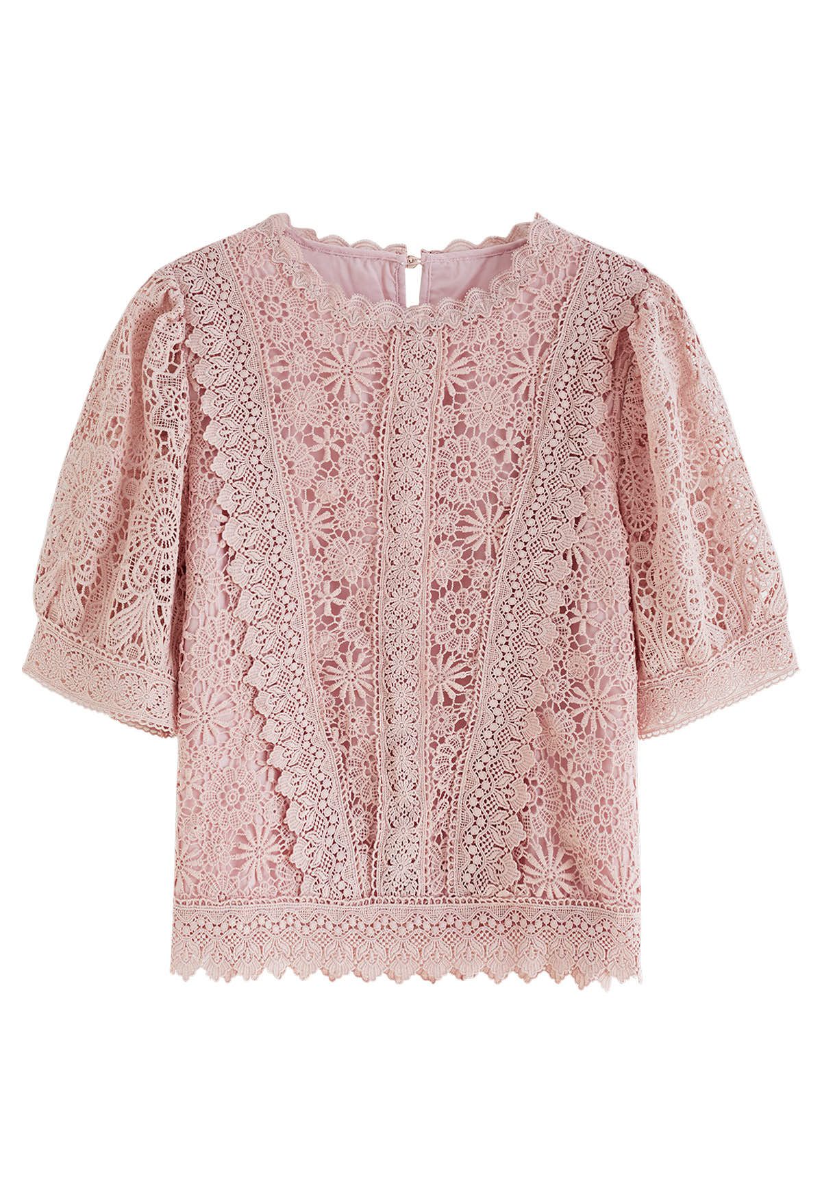 Scalloped Edge Floral Cutwork Top in Pink - Retro, Indie and Unique Fashion