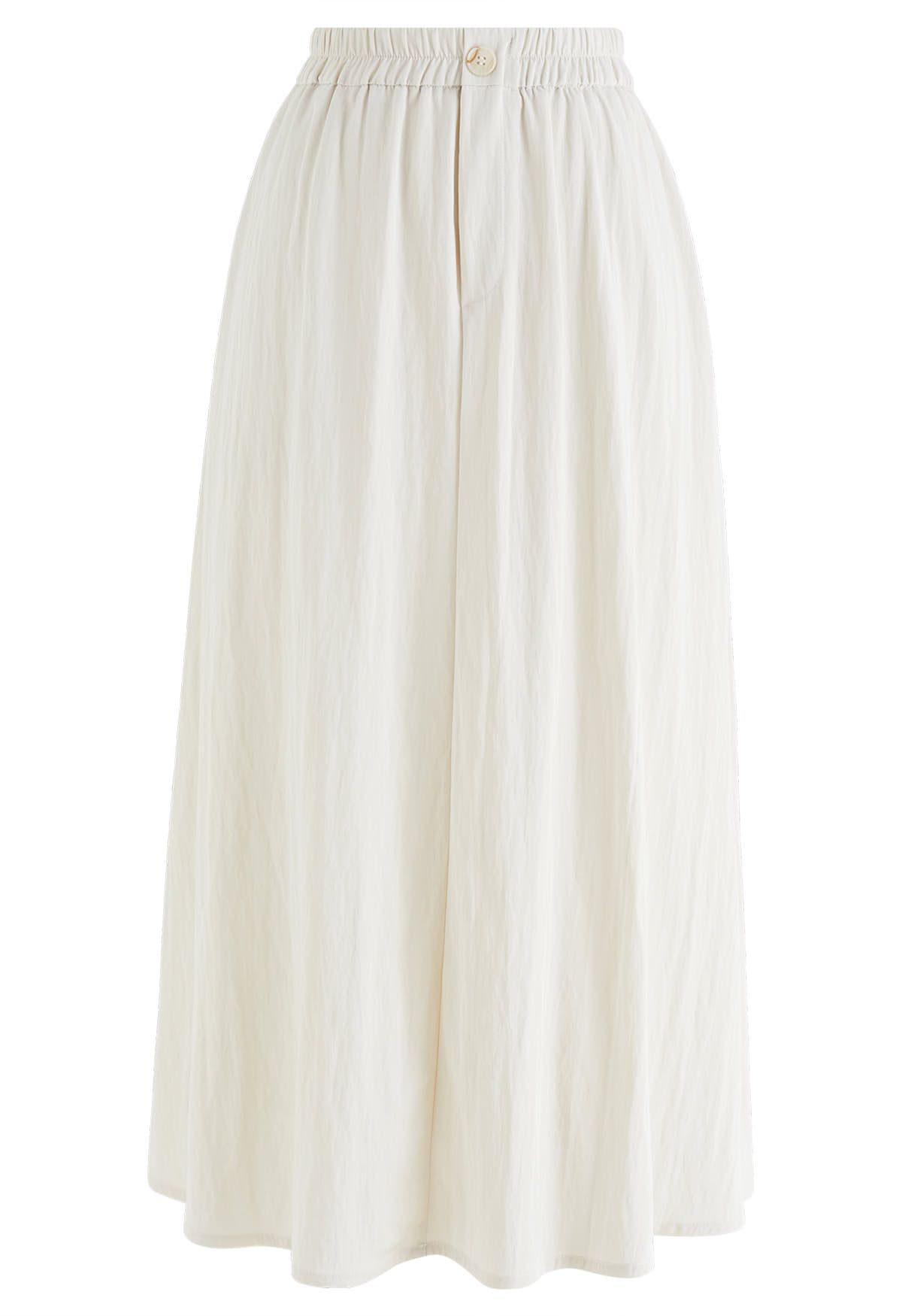 Buttoned A-Line Cotton Midi Skirt in Ivory