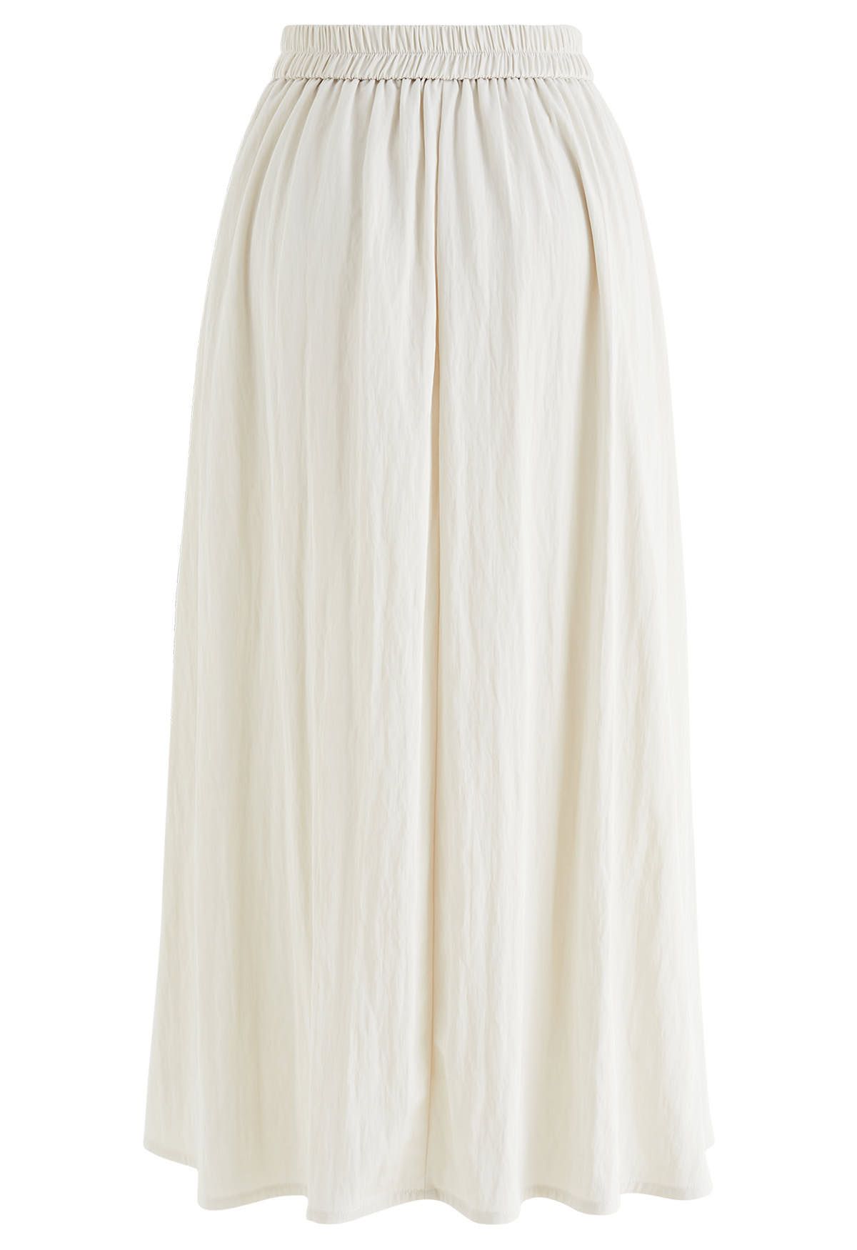 Buttoned A-Line Cotton Midi Skirt in Ivory