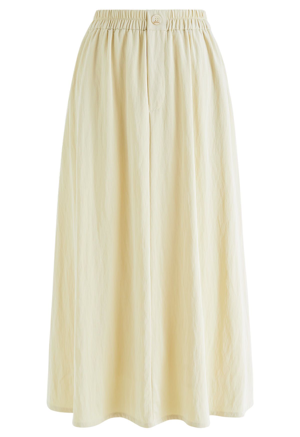 Buttoned A-Line Cotton Midi Skirt in Lime