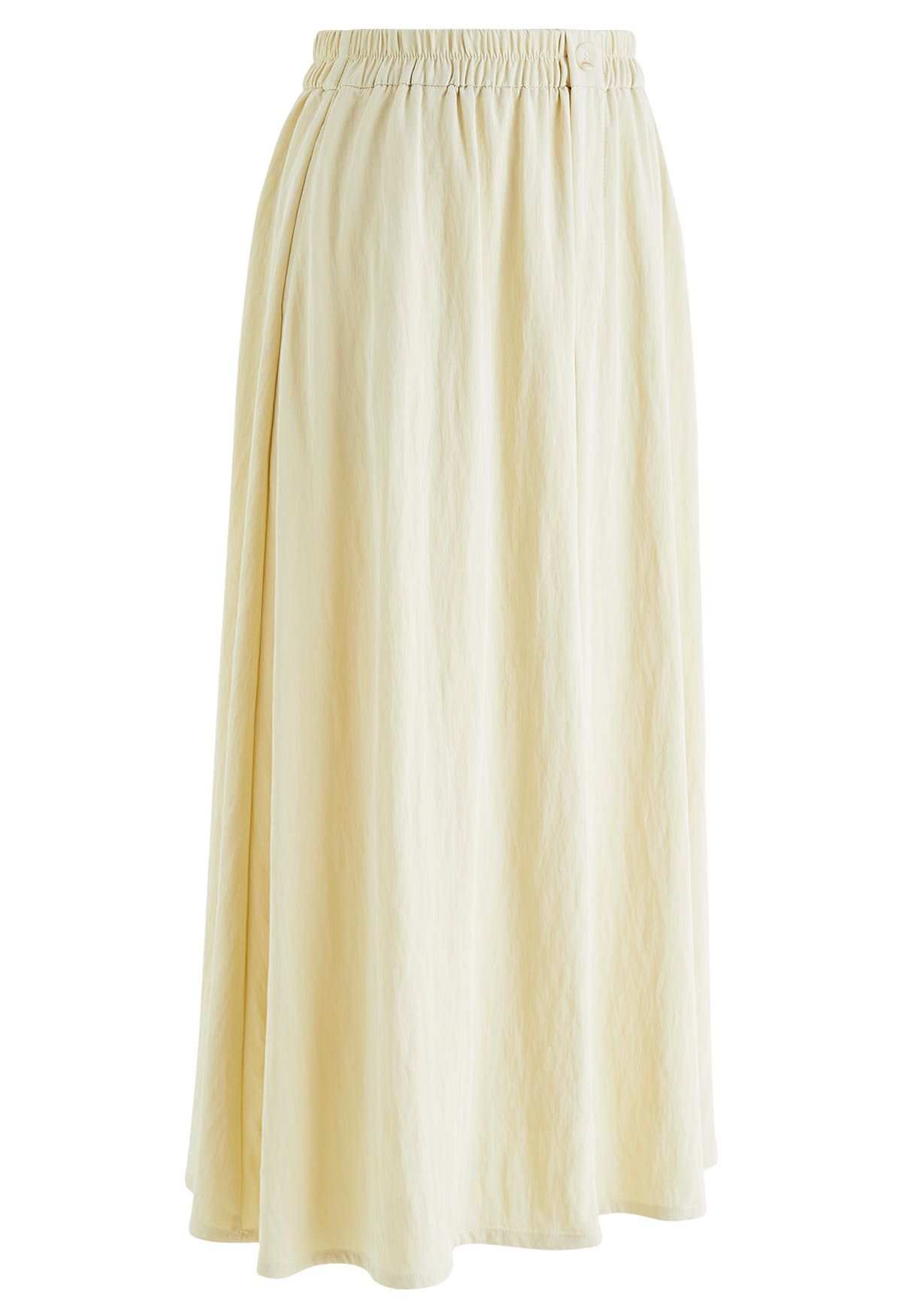 Buttoned A-Line Cotton Midi Skirt in Lime