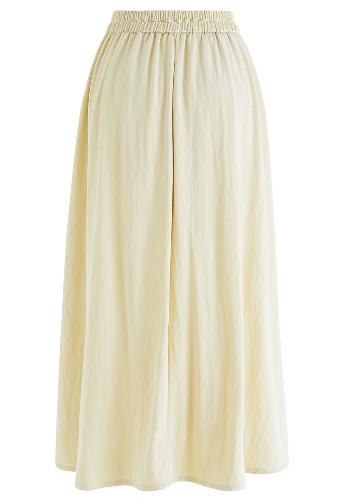 Buttoned A-Line Cotton Midi Skirt in Lime