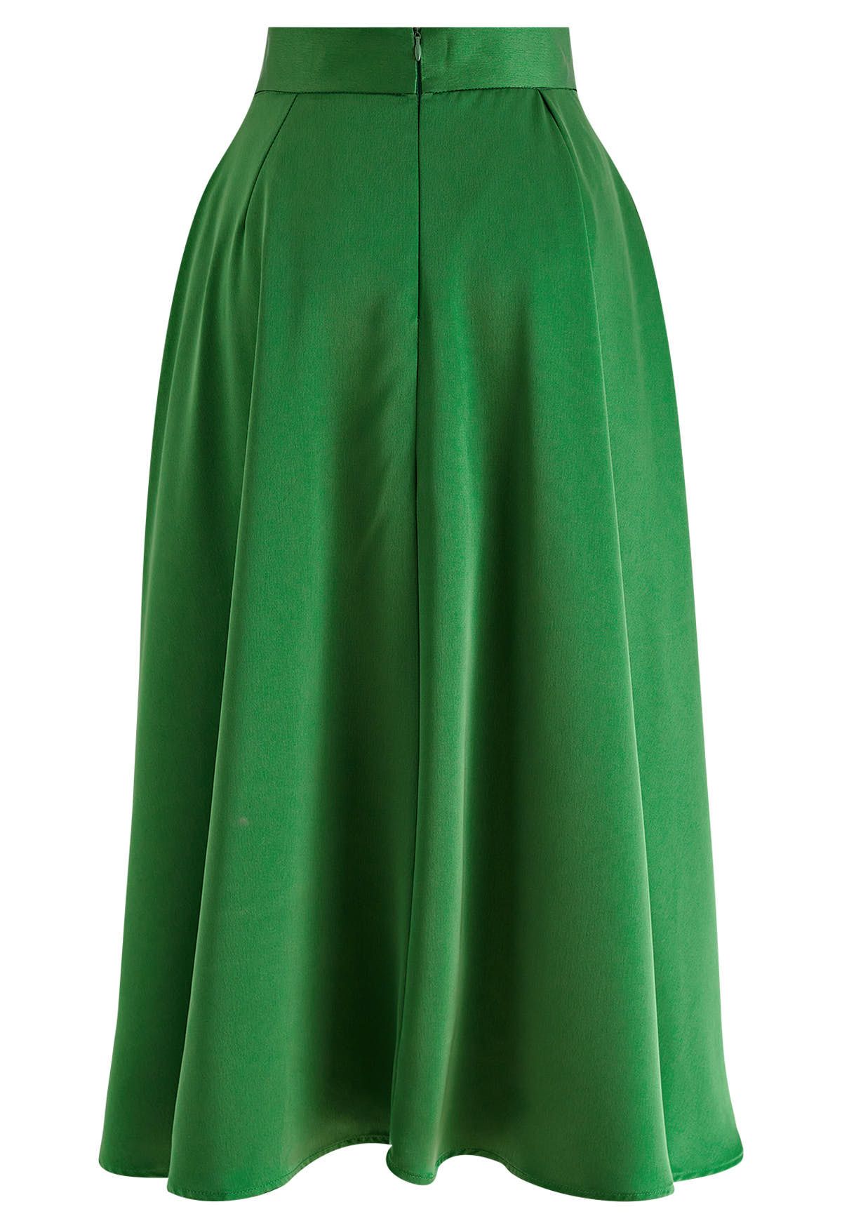 Belt Decorated Flare Satin Midi Skirt in Green - Retro, Indie and ...