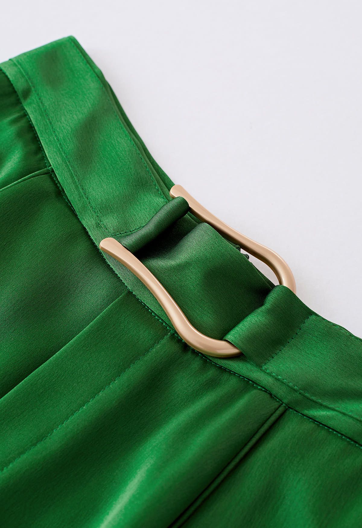 Belt Decorated Flare Satin Midi Skirt in Green - Retro, Indie and ...