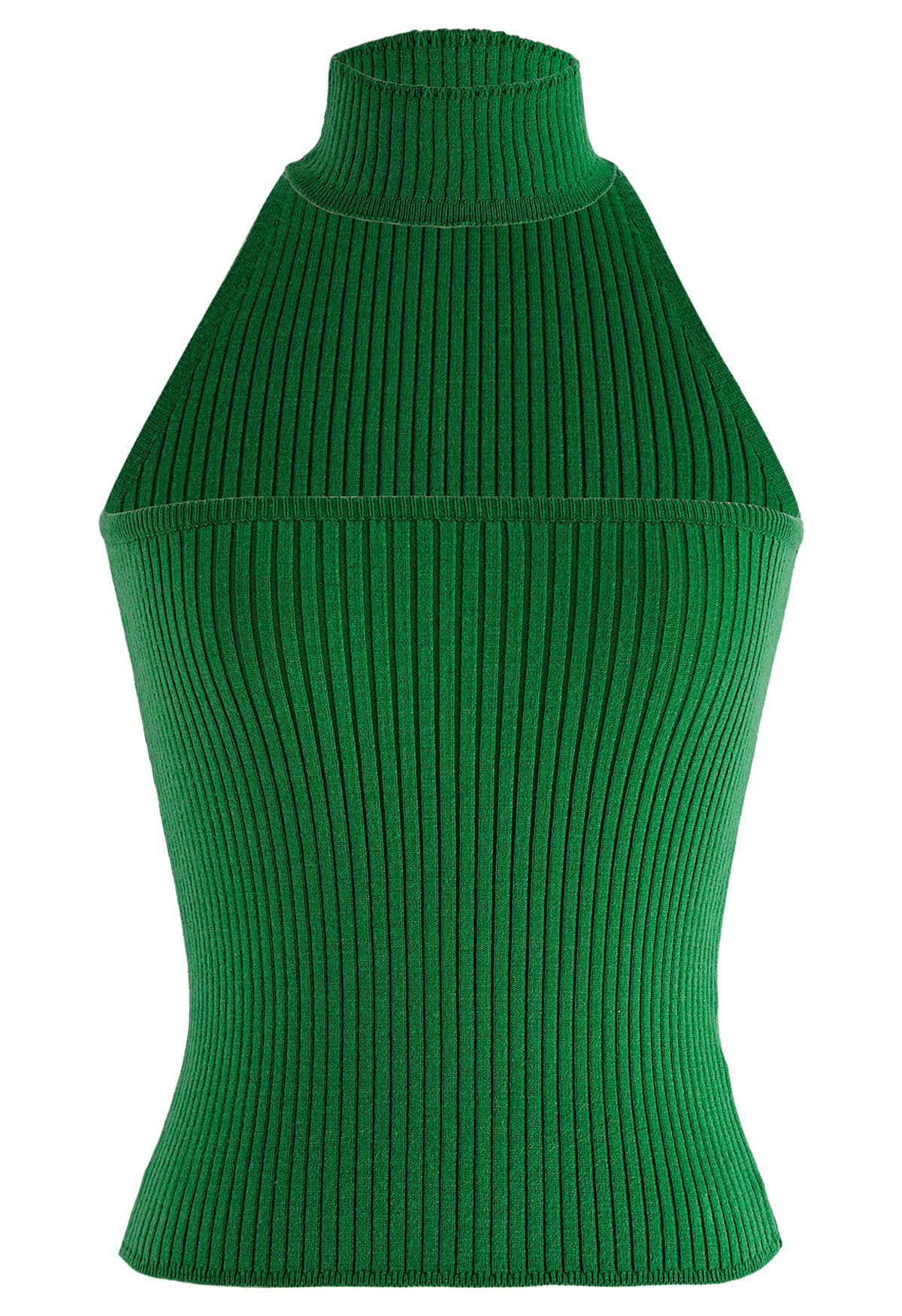 Strapless Halter Neck Knit Top in Green