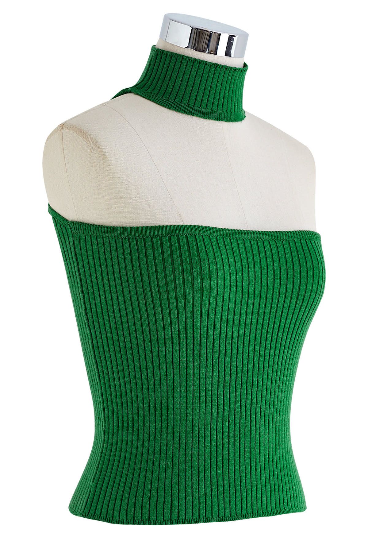 Strapless Halter Neck Knit Top in Green