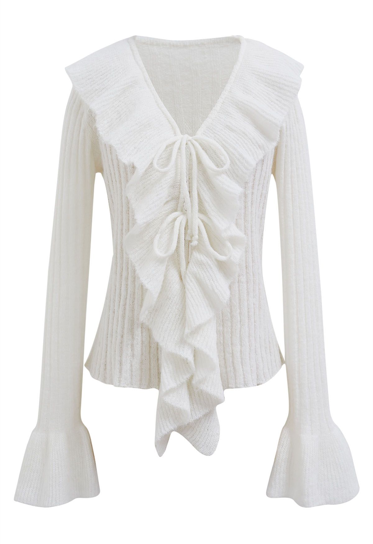 Self-tie Ruffle-Sleeve Blouse