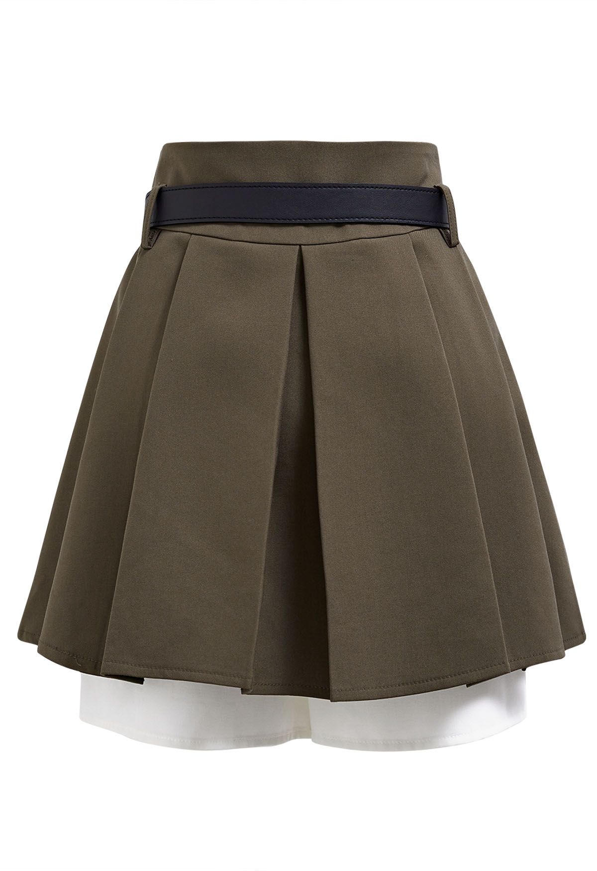 Contrast Hemline Pleated Skorts in Brown