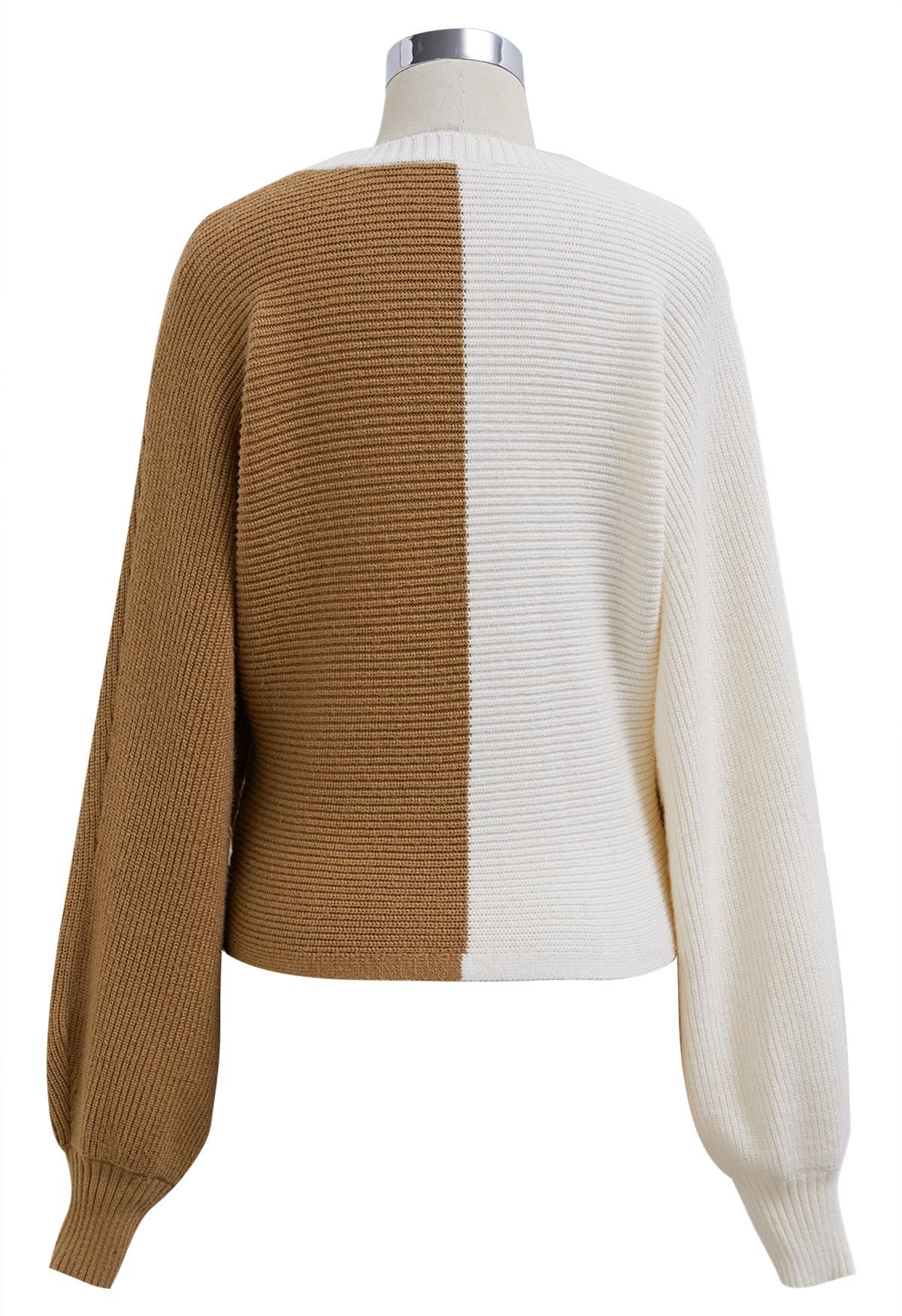 Two-Tone Cross Hem Knit Sweater - Retro, Indie and Unique Fashion