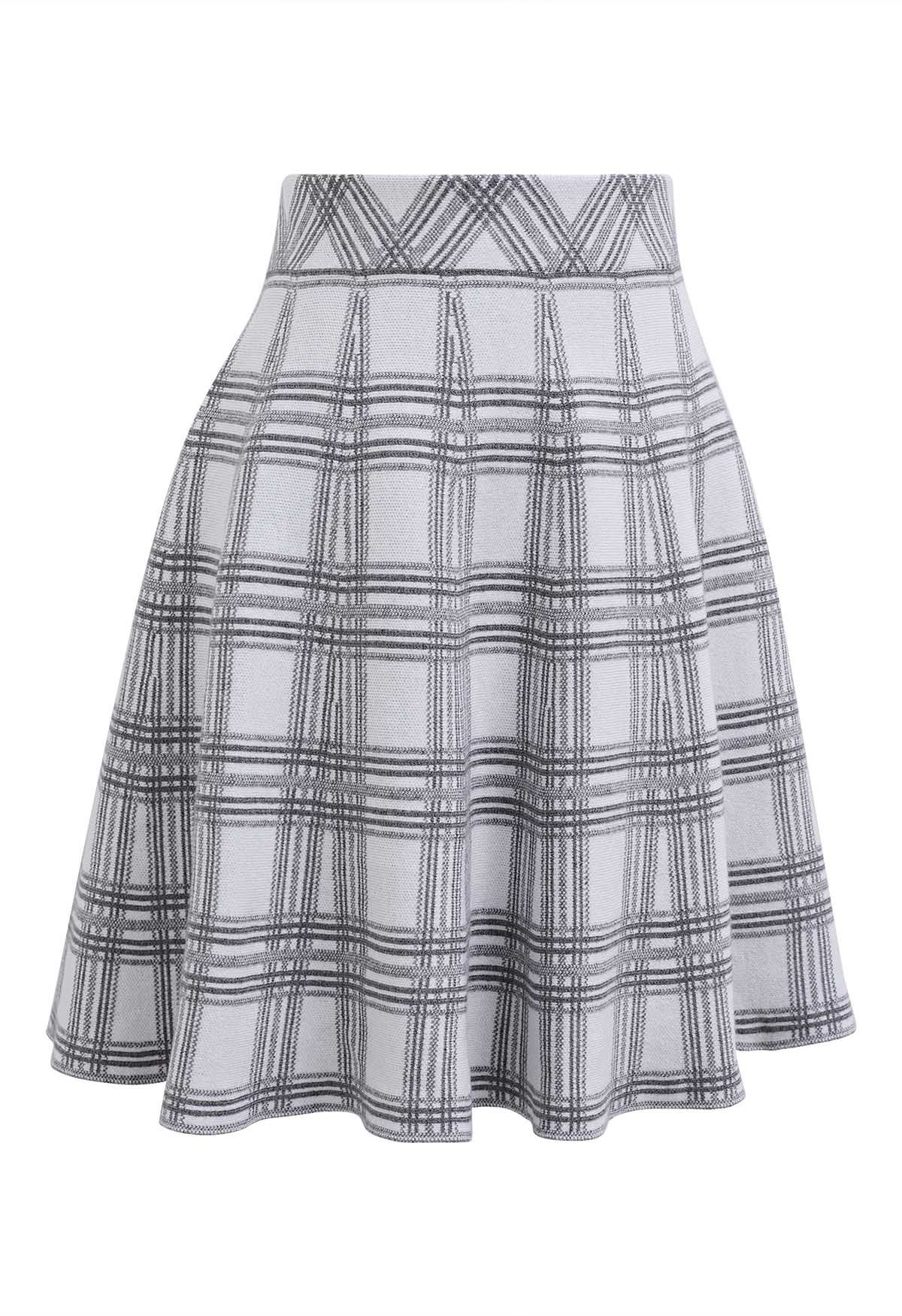 Plaid Knit High Waist Mini Skirt in Grey - Retro, Indie and Unique Fashion