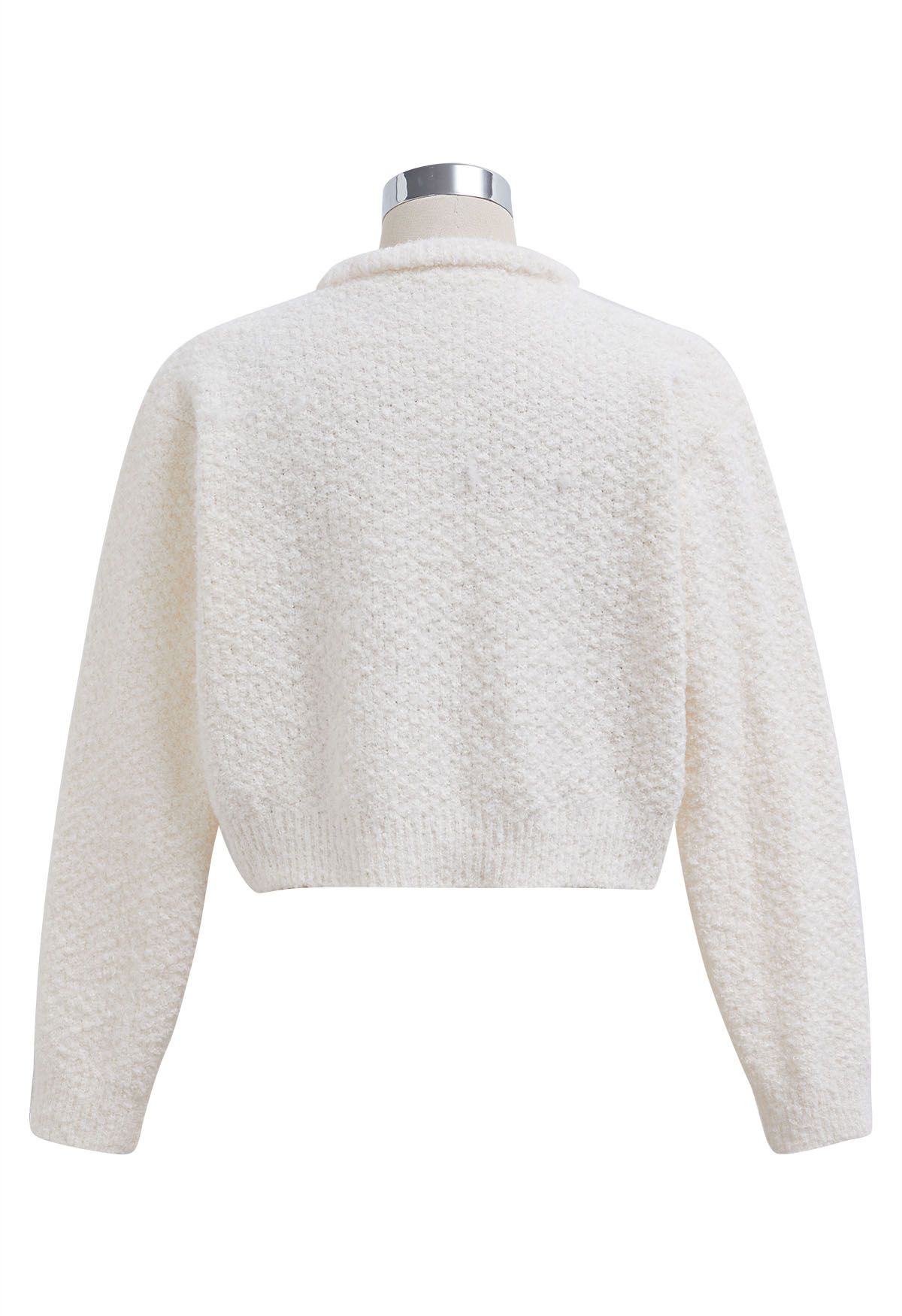 Golden Button Front Crop Knit Cardigan in Cream