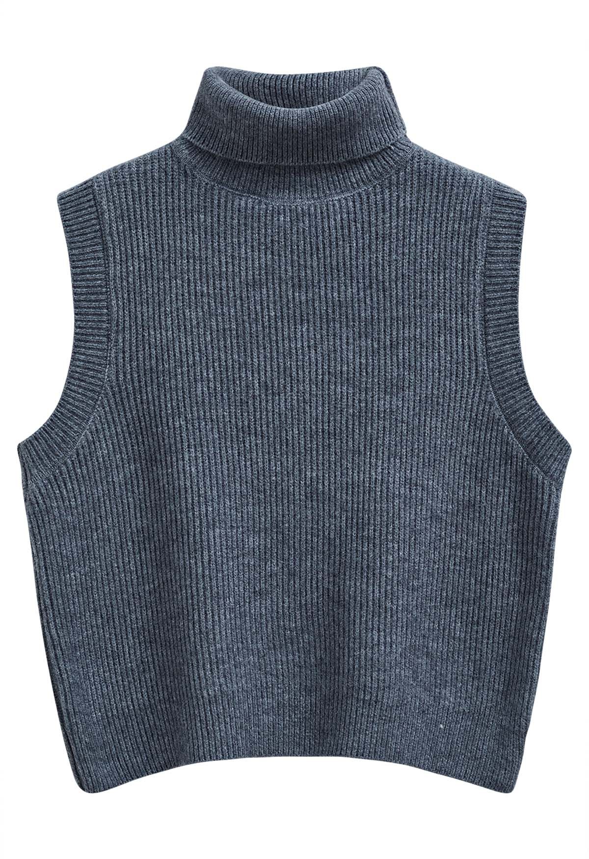 Solid Turtleneck Knit Vest in Smoke - Retro, Indie and Unique Fashion