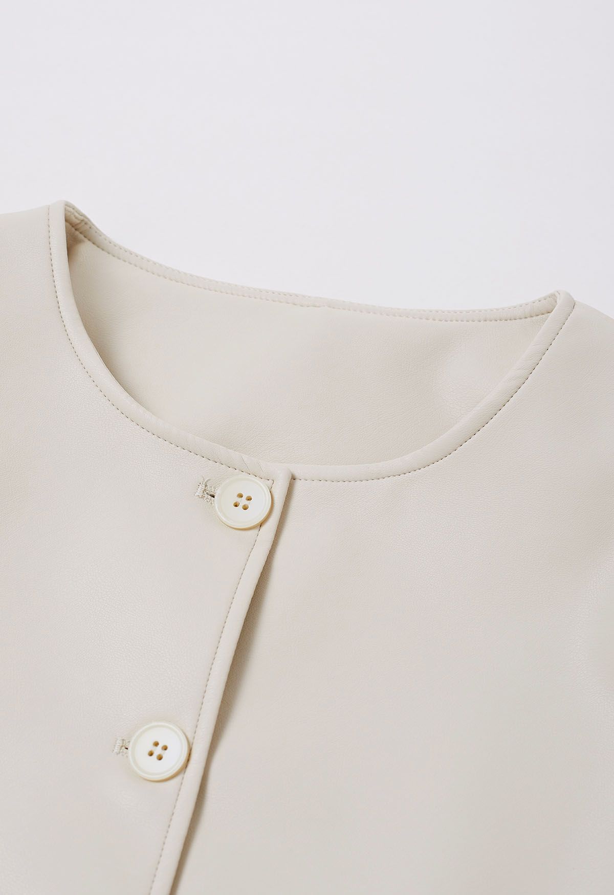 Faux Leather Buttoned Cropped Jacket in Cream