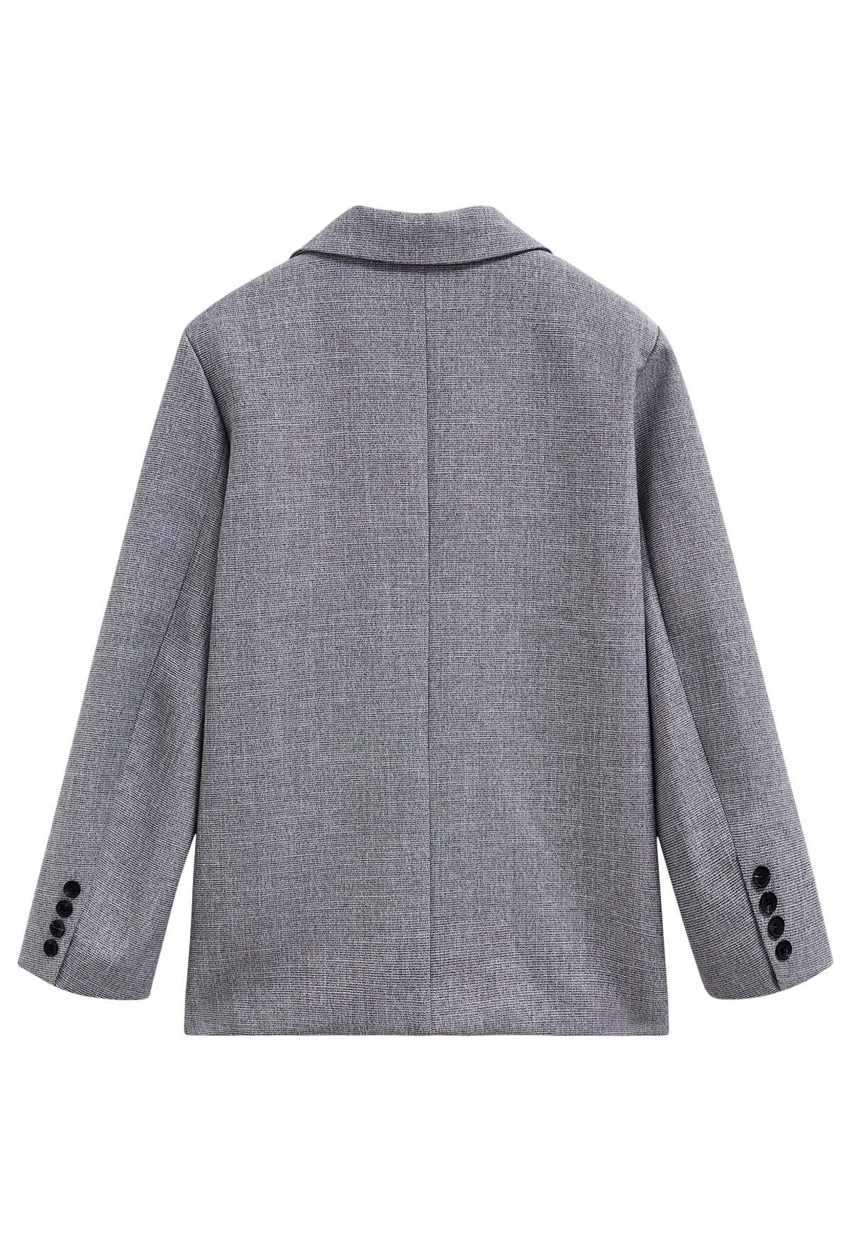 Patch Pocket Woven Texture Buttoned Blazer in Grey